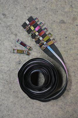 Black  Rainbow Metallic Zipper Tape 2.5 yards