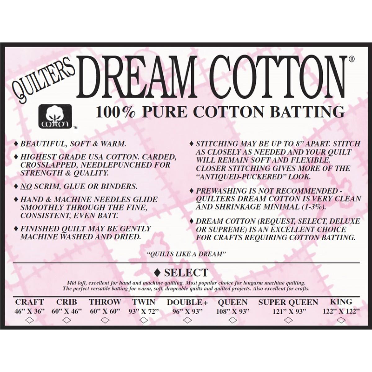 Quilters Dream Cotton Request Thinnest Loft Quilt Batting-crib Size Natural  Color 60 X 46 