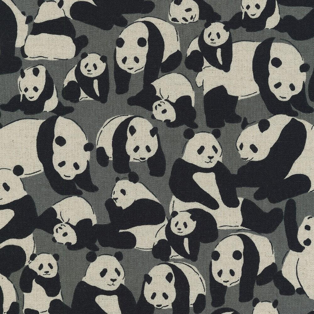 Pandas Cotton Flax Prints Grey