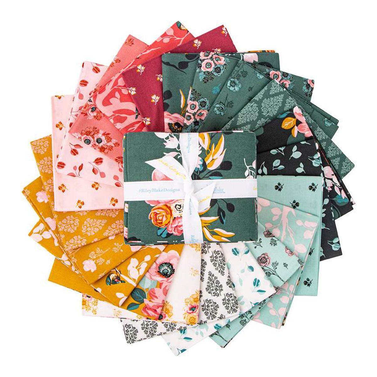 CJINZHI Fat Quarters 織物束,14 件 19.69 x 19.69 英吋(50 x 50  公分)棉質織物絎縫方形大量預切拼布四分之一床單,適用於縫紉圖案捆,紅色、灰色、藍色花卉
