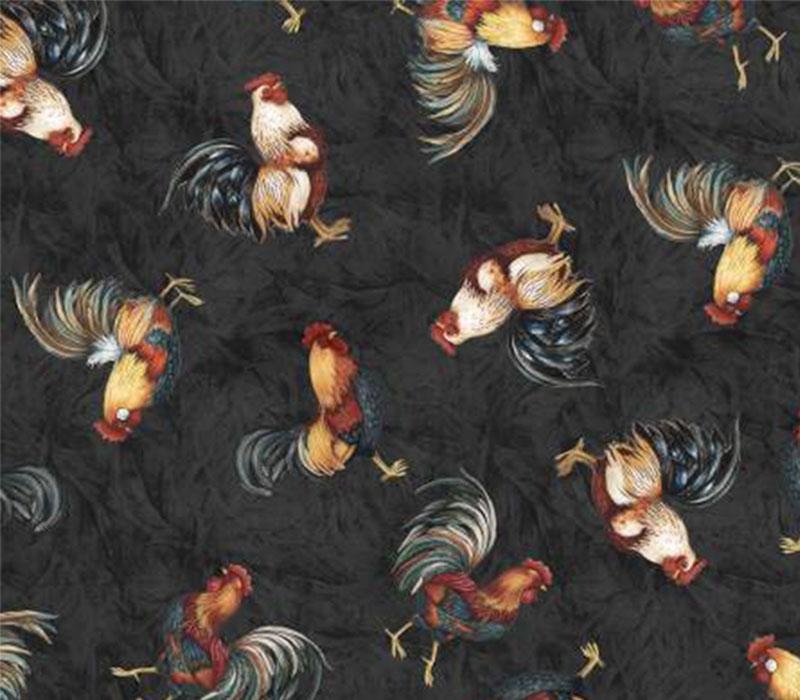 Garden Gate Roosters Chicken  Lg All Over Black