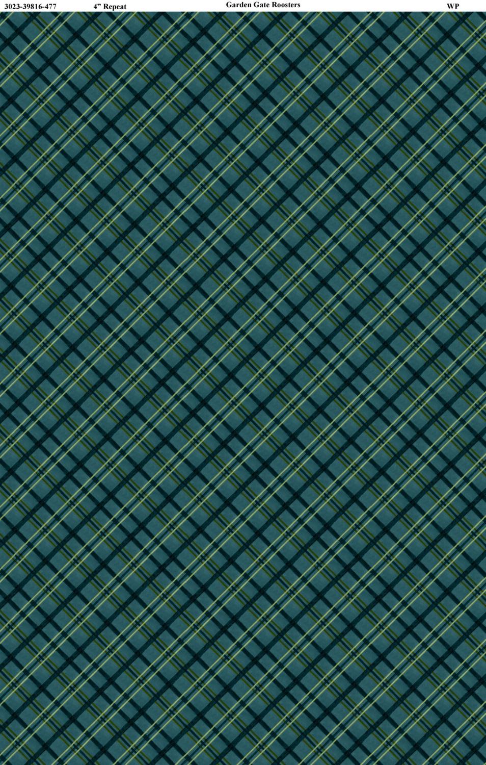 Garden Gate Roosters Plaid Teal