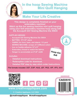 In The Hoop Sewing Machine Mini Quilt Hanging