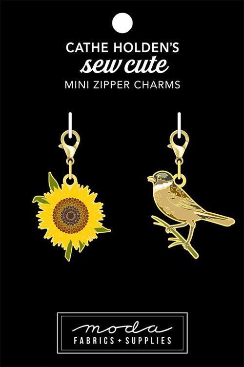 Mini Flower Bird Zip Pull 2ct