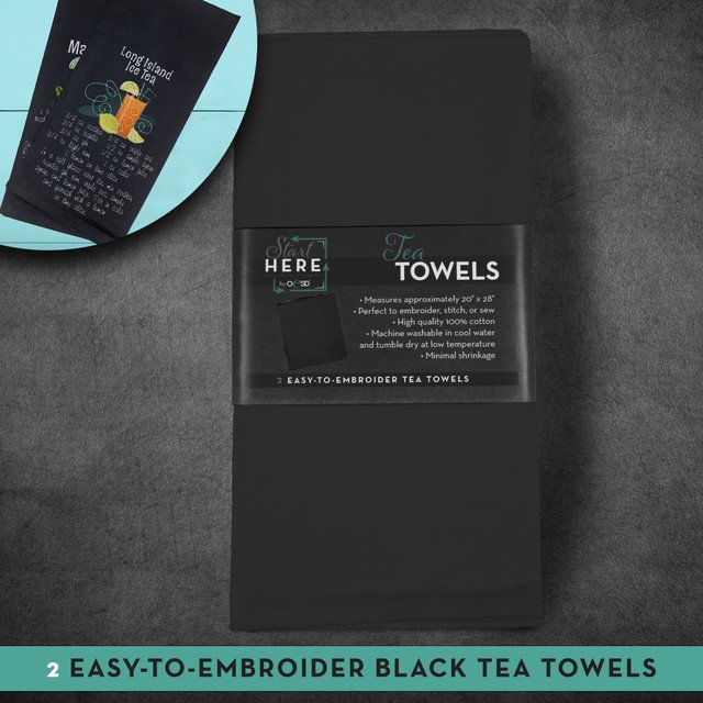 Tea Towel Black 20"x28" 2pk
