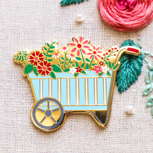 Spring Floral Wheelbarrow Needle Minder