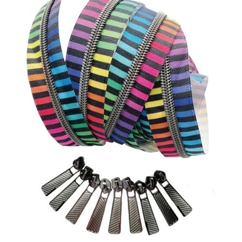 Color Stripes/Gunmetal Zipper 3yd