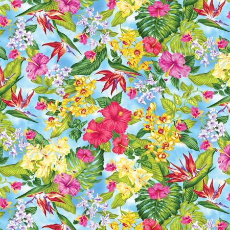 Tropical Escape Sky Blue Floral Paradise