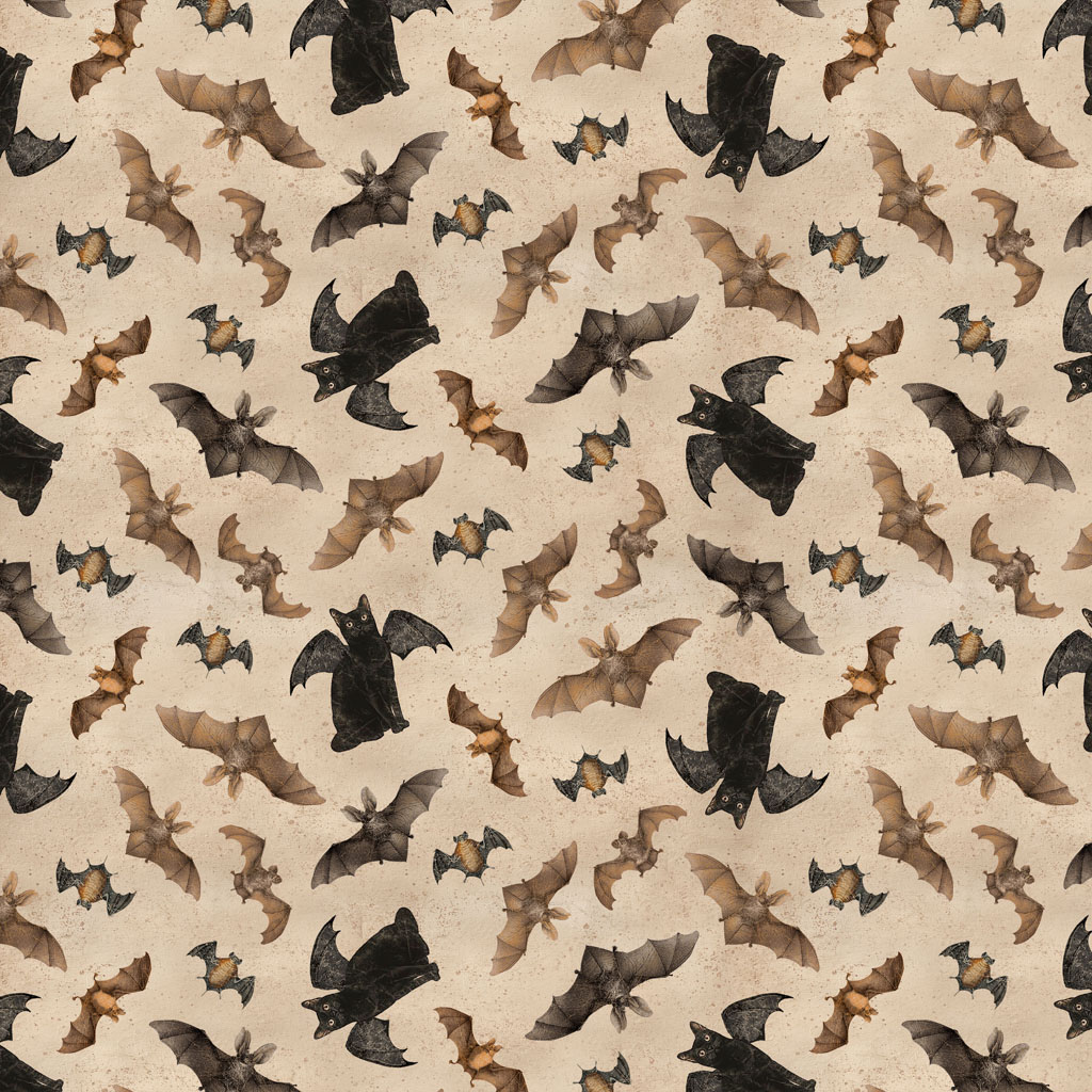 Gothic Halloween Bats & Cats Khaki