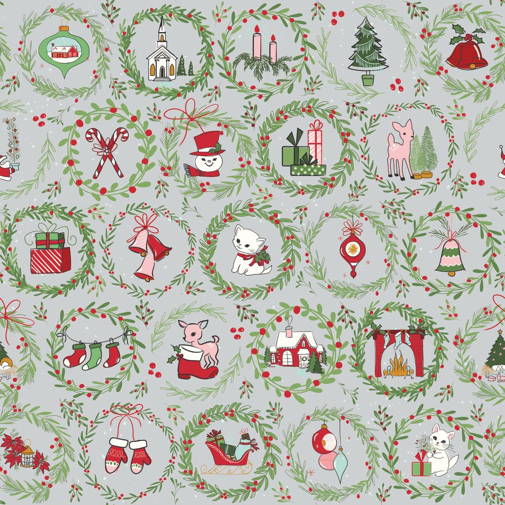 Mistletoe & Holly Wreaths Silver