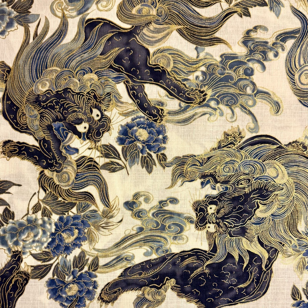 Hokkoh Fu Dog With Metallic Flowers Natural