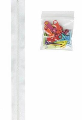 Zippers By The Yard White w/Multi Color Pulls