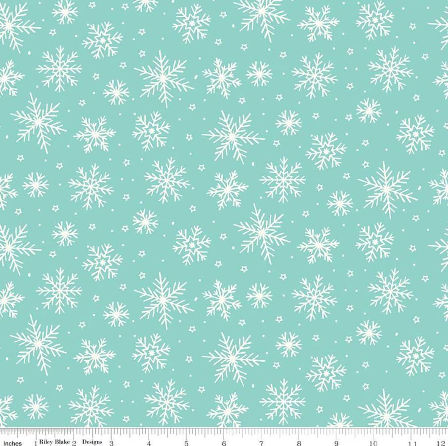 The North Pole Snowflakes Aqua Flannel