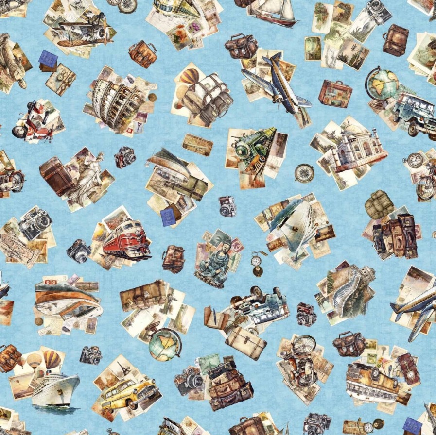 Globetrotter Travel Icons Collage Blue
