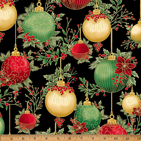 Christmas Wish Metallic Ornaments Black/Gold