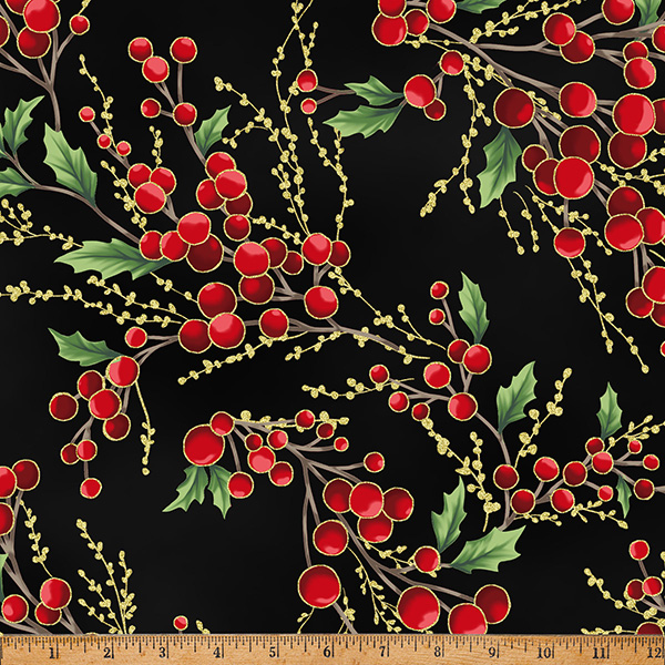 Christmas Wish Metallic Berries Black/Gold