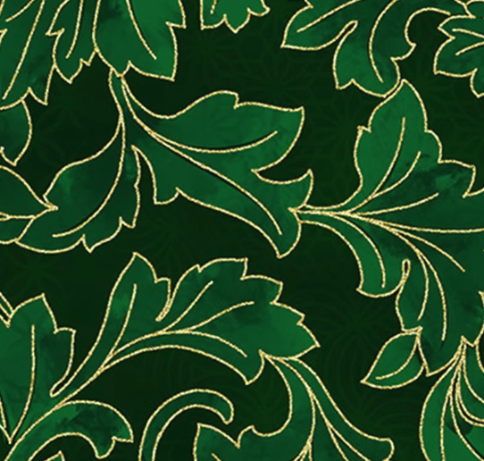 Christmas Wish Metallic Leaves Hunter/Gold