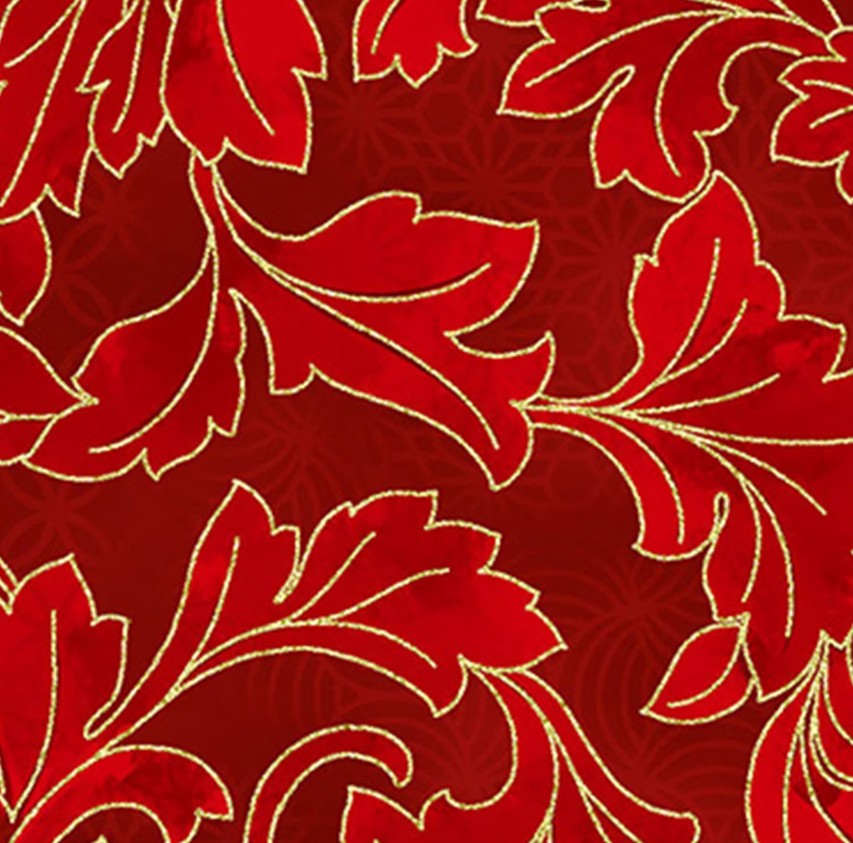 Christmas Wish Metallic Leaves Scarlet/Gold