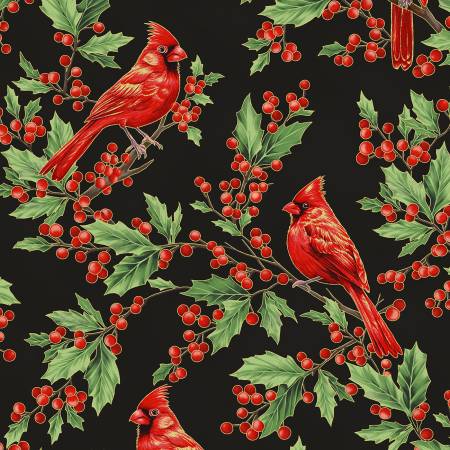 Christmas Wish Metallic Birds and Berries Black/Gold