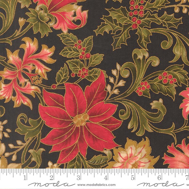 Merry Manor Metallic Poinsettia Ebony