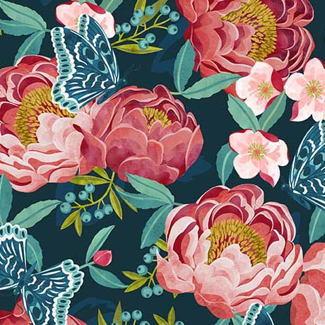 Peonies & Posies Butterflies Midnight