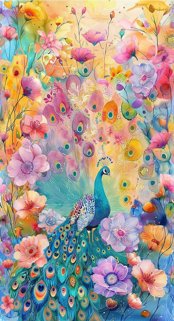 Peacock Floral 24" Panel