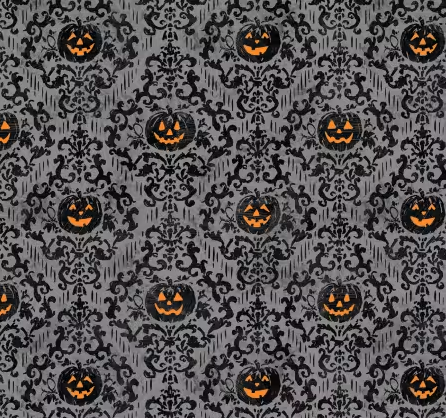 Midnight Haunting Pumpkin Gray Damask