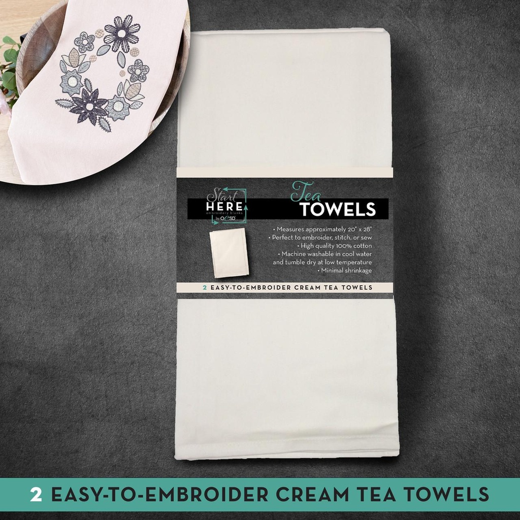 Tea Towel Cream 20"x28" 2pk