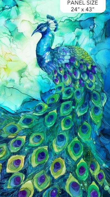 Allure Watercolor Peacock Panel 24"