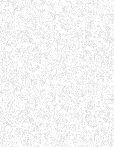 [3023 39833 119] Hummingbird Floral Toile White