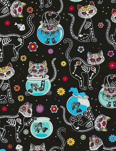 [CAT-C4159 BLACK] Cat Skeletons & Fishbowls