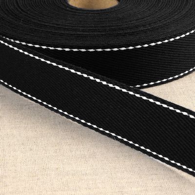 [S01125F030-14] Cotton Webbing w/ Stitches Black