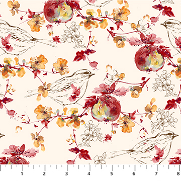 [90957-11] Blooming Memories Cream Birds/Pomegranates