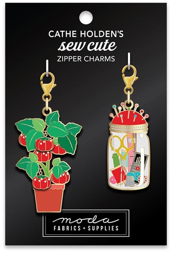 [CH195] Plant Sewing Jar Zip Pull 2ct