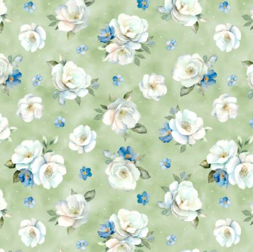 [1665 33901 717] Blue Harmony Floral Toss Green