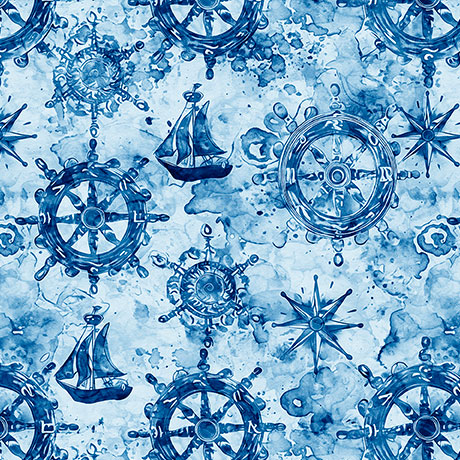 [30861 -B] Ocean Blues Ship Wheels Blue