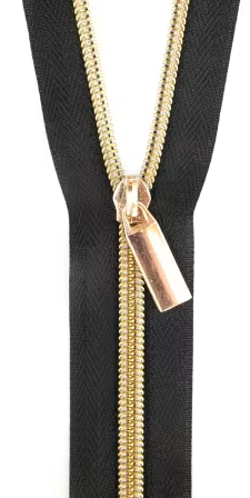 [ZBY5C12] Black #5 Nylon Gold Coil Zipper BTY
