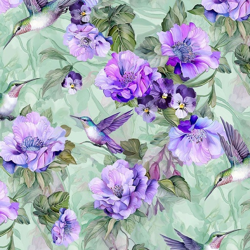[FLEUR-CD3500-SAGE] Garden Delight Hummingbird Florals