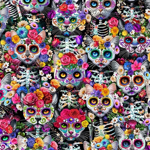 [CAT-CD3601 MULTI] Skeletal Floral Cats