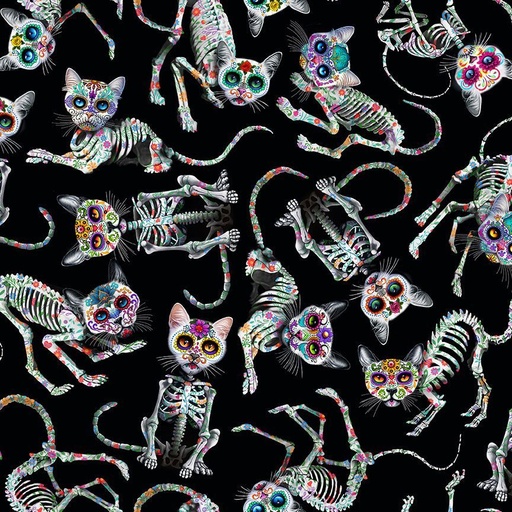 [CAT-CD3602 BLACK] Tossed Skeleton Cats