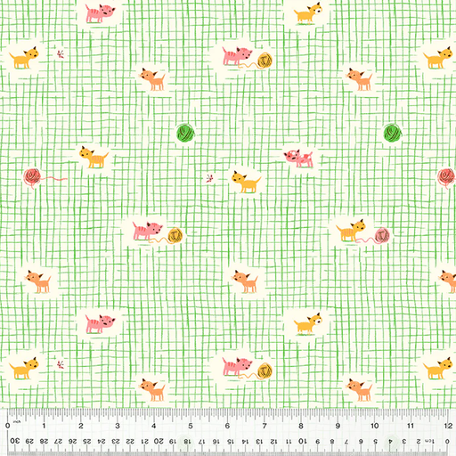 [40929D-2] Heather Ross Studio Edit Green Kitten Plaid