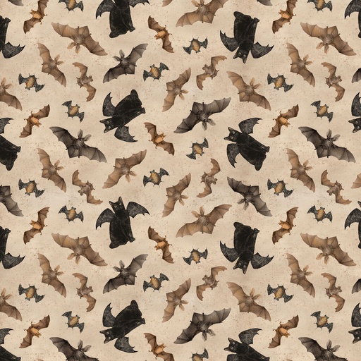 [Y4441-12] Gothic Halloween Bats & Cats Khaki