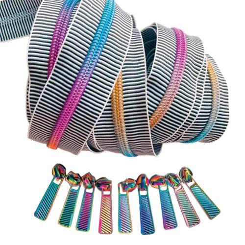 [SHH ZIP5OGTINYSTRIPEBW] B&W Stripe/Rainbow Zipper 3yd