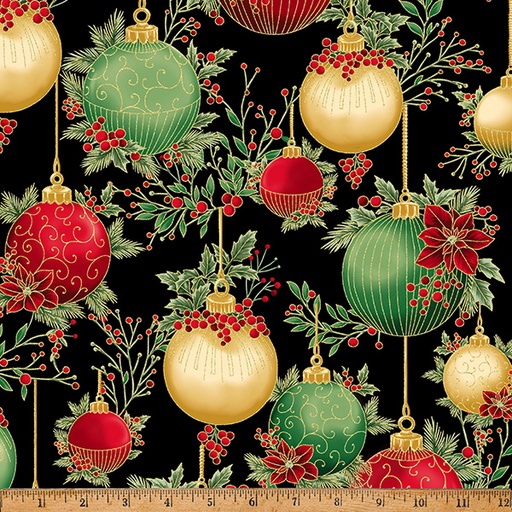 [Y7822-4G-BLACK-GOLD] Christmas Wish Metallic Ornaments Black/Gold
