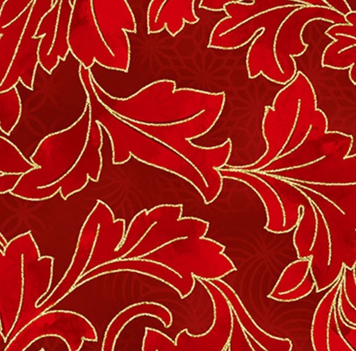[Y7823-78G-SCARLET-GOLD] Christmas Wish Metallic Leaves Scarlet/Gold