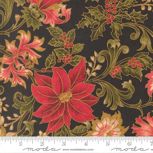 [33860 14M] Merry Manor Metallic Poinsettia Ebony