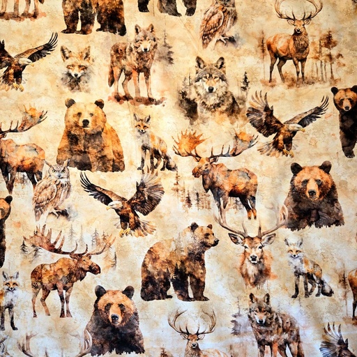 [2600 31582 A] Mountain Splendor Lodge Animals Tan