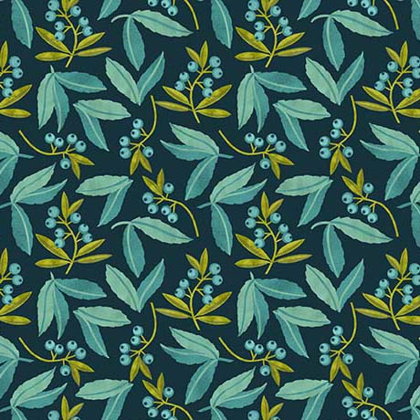 [2600 31619 W] Peonies & Posies Leaf & Sprig Midnight