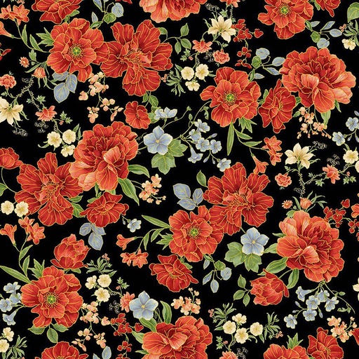 [CM4374 BLACK] Imperial Bloom Asian Med. Floral Metallic