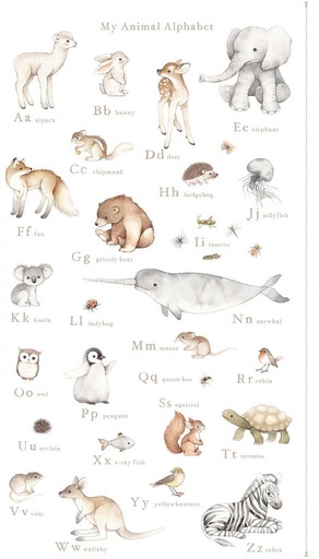 [PSTELLA-DNS3661-WHITE] ABCs of Love My Animal Alphabet Panel